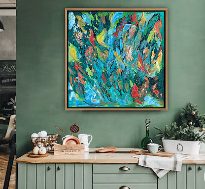 Framed in oak Original Abstract contemporary Oil Painting On Canvas 55x55cm Velvet Tides textured Oka