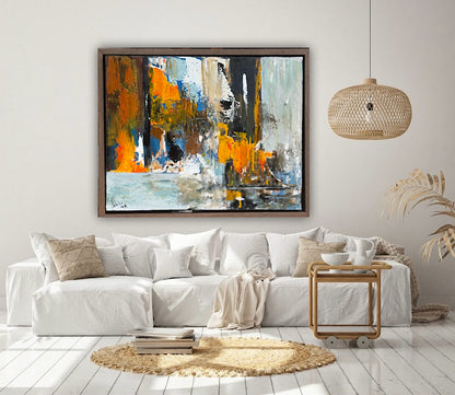Framed Original Abstract contemporary Oil Painting On Canvas 60x50cm London Dusk Oka