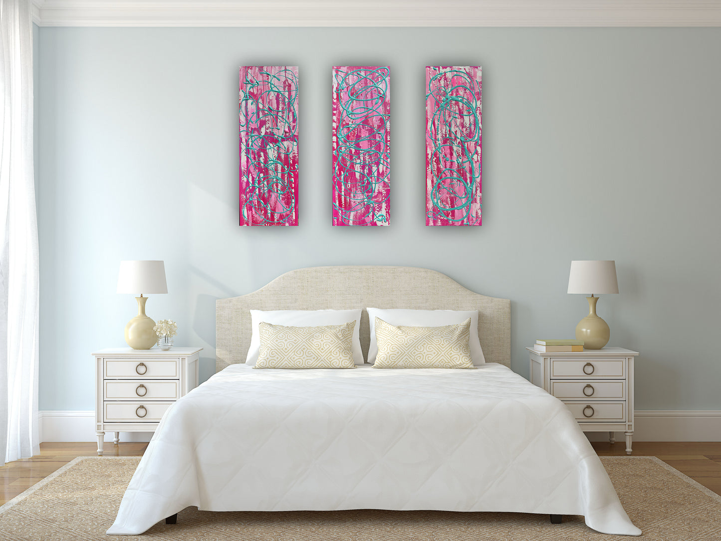 Oka set of 3 Modern Abstract Original Oil Paintings On Canvas ‘’Japan blossom’ 80 x 90 cm overall