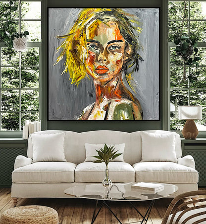 Modern Abstract Original Oil Painting On Canvas Careless Love  Portrait 60x60cm