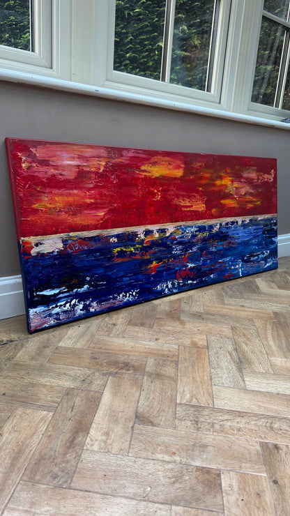 Abstract original Oil Painting On Canvas ‘Orange horizon’ 120cm X 50cm textured landscape