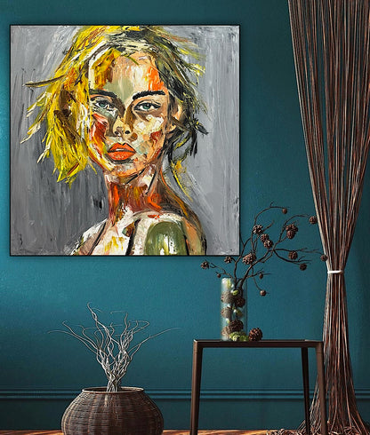 Modern Abstract Original Oil Painting On Canvas Careless Love  Portrait 60x60cm