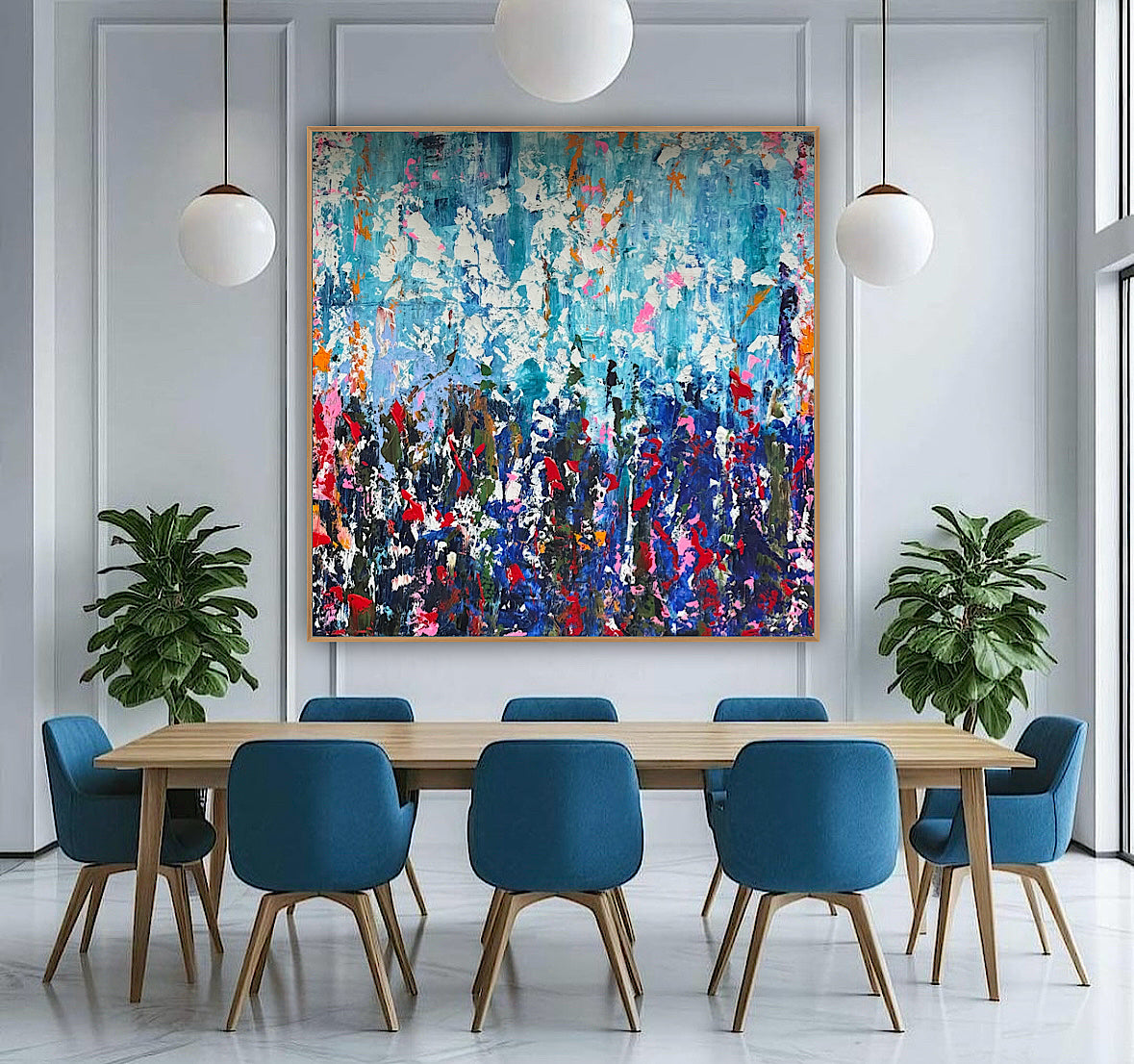 Large Abstract Original Oil Painting On 100 x100cm canvas textured Oka Wild reflections