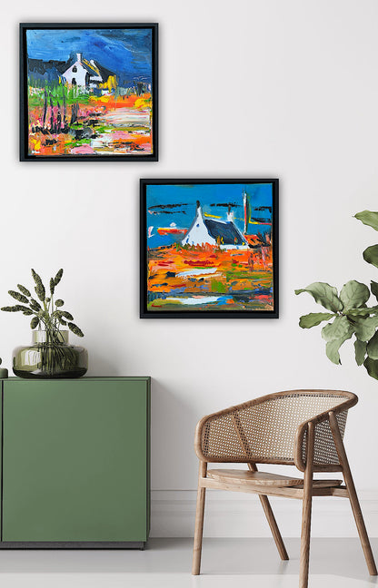 Framed in black frame Original Abstract contemporary Oil Painting On Canvas 32x32cm Irish wilds