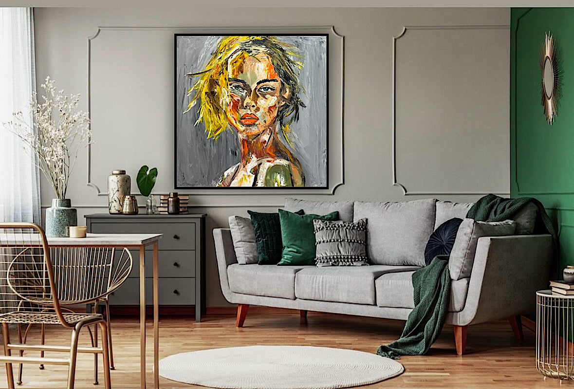 Modern Abstract Original Oil Painting On Canvas Careless Love  Portrait 60x60cm