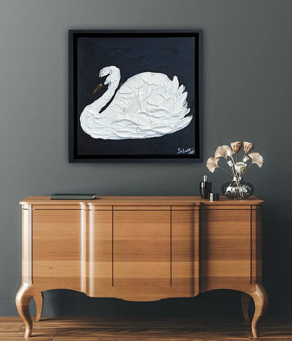 Framed Original Abstract contemporary Oil Painting On Canvas 30x30cm Swan Nocturne oka