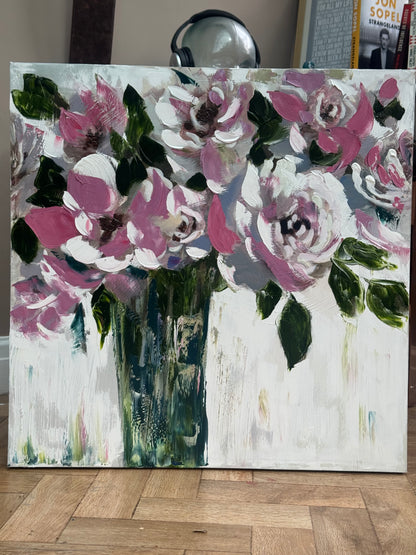 Contemporary Abstract Original Oil Painting On 60x60cm on Canvas Roses in the Vase