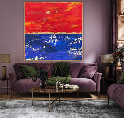 Modern Abstract Original Oil Painting On 2cm Canvas 100X100cm Scarlet Seascape