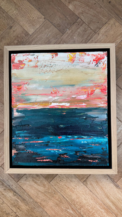 Framed in oak Original Abstract contemporary Oil Painting On Canvas 38x33cm  textured Oka Elysian Waters