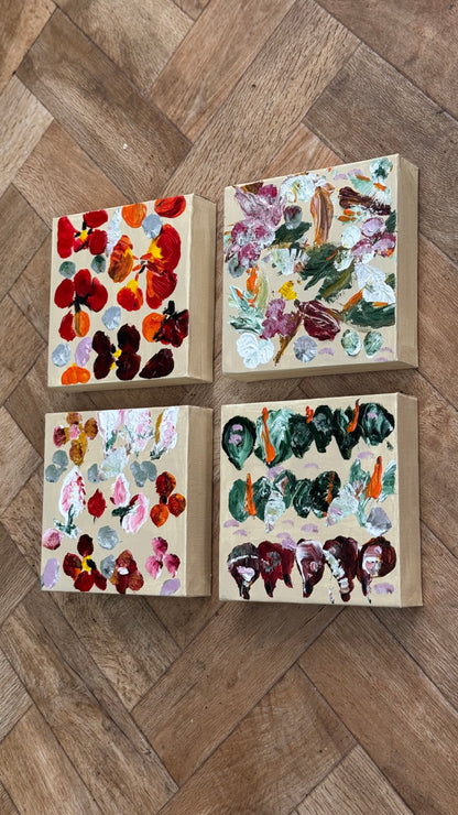 Oka set of 4 Modern Abstract Original Oil Paintings On Canvas Petals 15x15cm each
