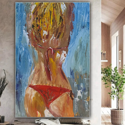 Contemporary Abstract Original Oil Painting On 90 x 60cm Canvas Girl in Red Bikini Nude collection