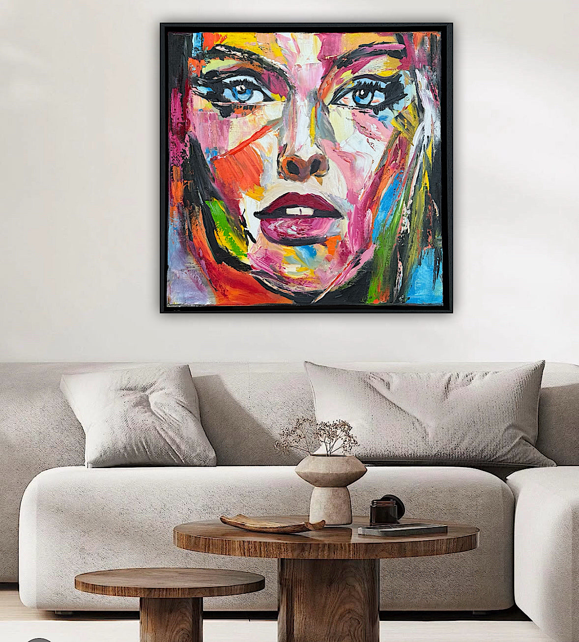 Framed in black frame Original Abstract contemporary Oil Painting On Canvas 54 x 54cm Wild Muse woman portrait