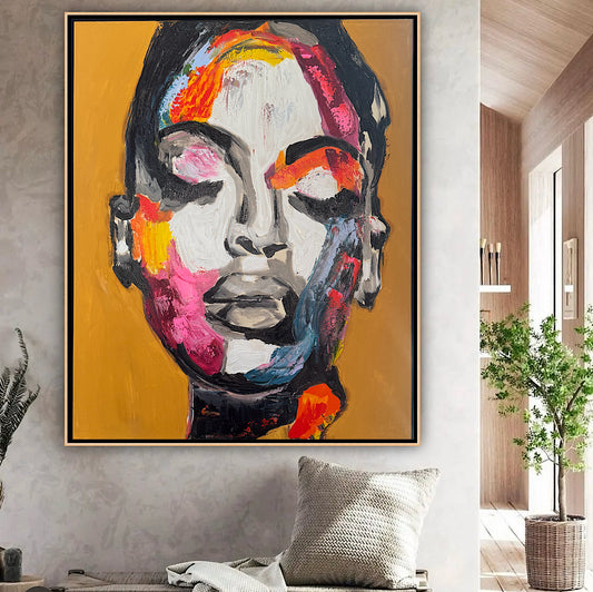 Framed in solid oak frame Original Abstract Oil Painting On Canvas 75x60cm  ‘The strong woman’  Oka portrait