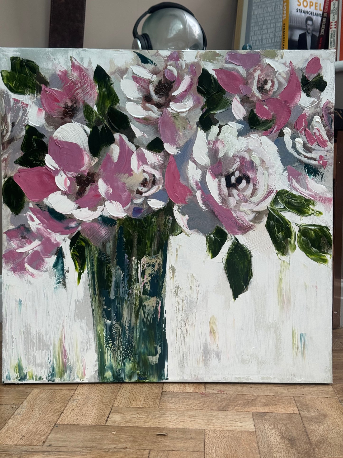 Contemporary Abstract Original Oil Painting On 60x60cm on Canvas Roses in the Vase