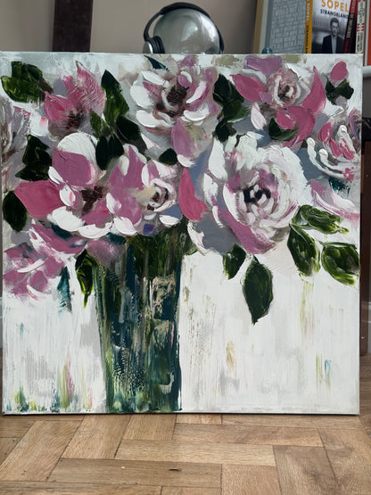 Contemporary Abstract Original Oil Painting On 60x60cm on Canvas Roses in the Vase
