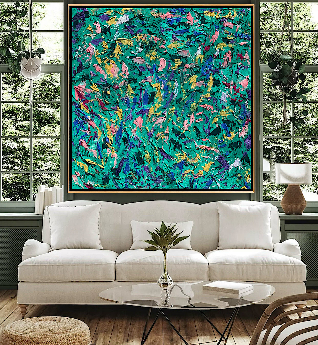 Oka Style Abstract contemporary Oil Painting On Canvas 100 x 100cm Secret Garden