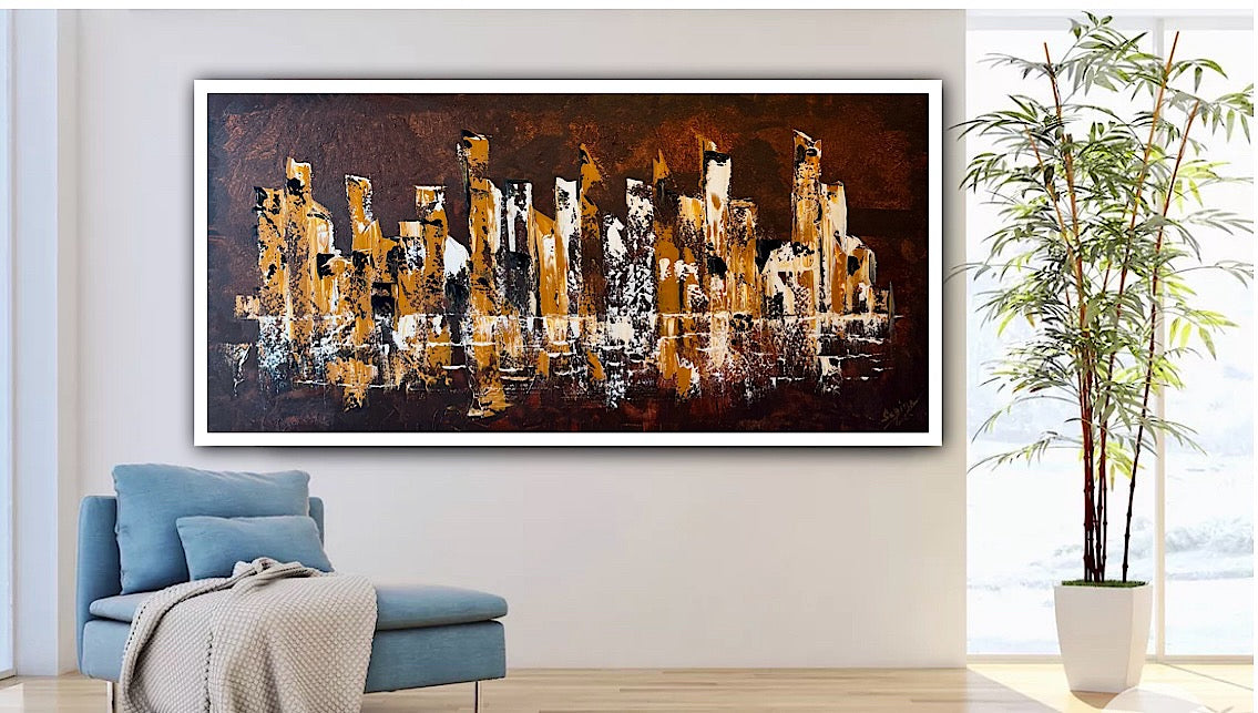 Richter Original Abstract Oil Painting On Canvas 60x120cm Cityscape escape New York