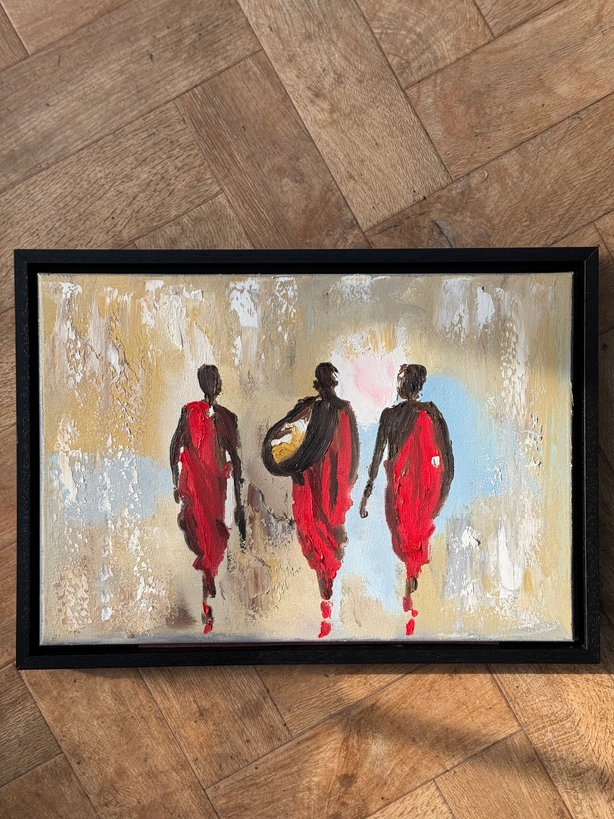 Framed in black textured Original Contemporary Abstract Oil Painting On Canvas 42x30cm Desert Walk