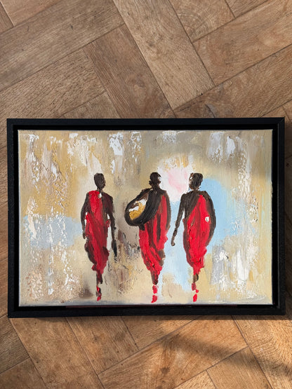 Framed in black textured Original Contemporary Abstract Oil Painting On Canvas 42x30cm Desert Walk