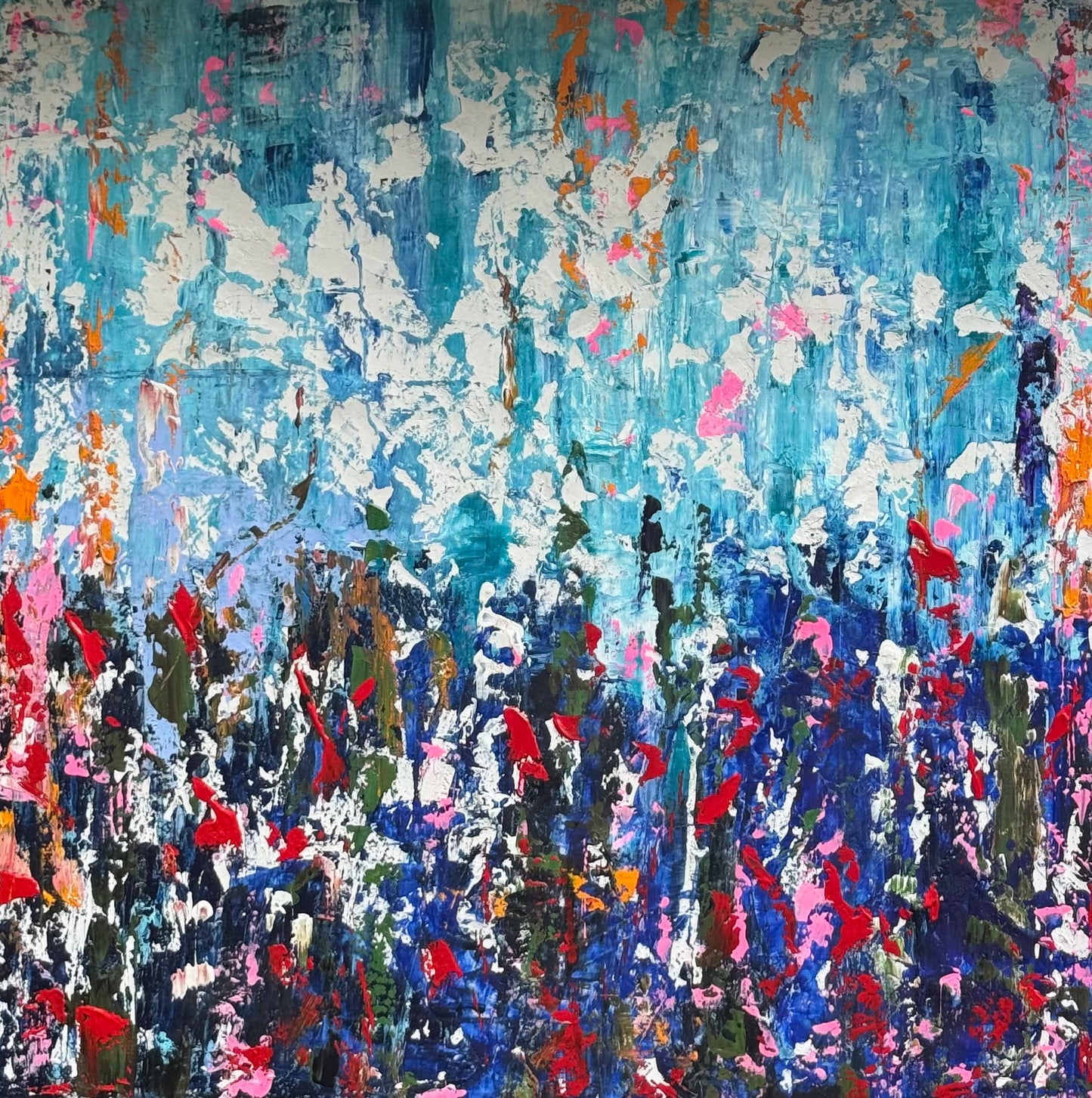 Large Abstract Original Oil Painting On 100 x100cm canvas textured Oka Wild reflections