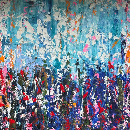 Large Abstract Original Oil Painting On 100 x100cm canvas textured Oka Wild reflections