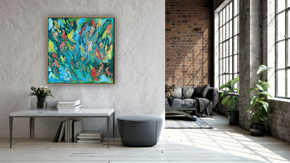 Framed in oak Original Abstract contemporary Oil Painting On Canvas 55x55cm Velvet Tides textured Oka