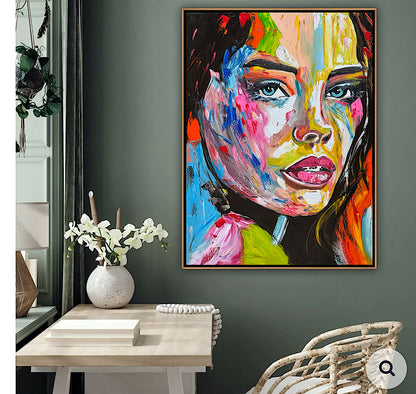 Contemporary Abstract Original Oil Painting On 100 x 80cm Canvas Chromatic Gaze woman portrait