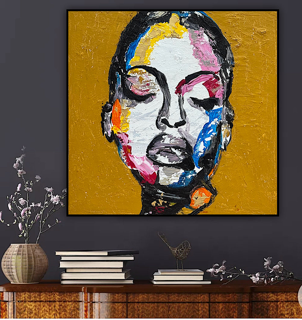 Oka Contemporary Abstract Original Oil Painting 60 x 60cm textured Strong Woman (portrait)