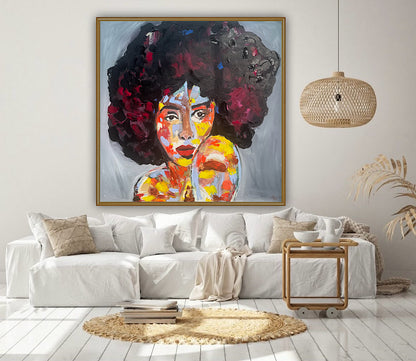 Oka Contemporary Abstract Original Oil Painting 80x80cm Canvas Woman Portrait framed