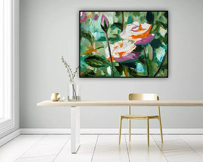 Renoir Summer white Roses Original abstract Oil Painting On Canvas 60x46cm