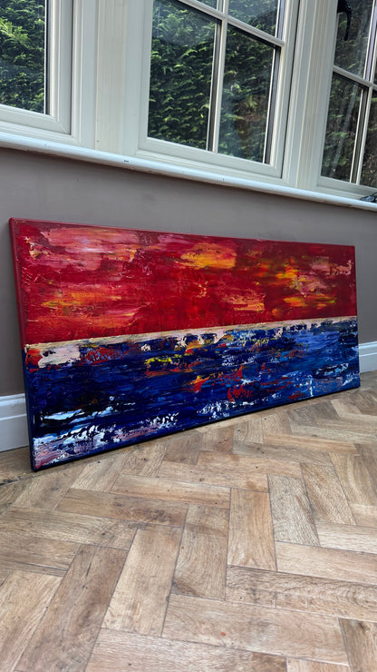 Abstract original Oil Painting On Canvas ‘Orange horizon’ 120cm X 50cm textured landscape