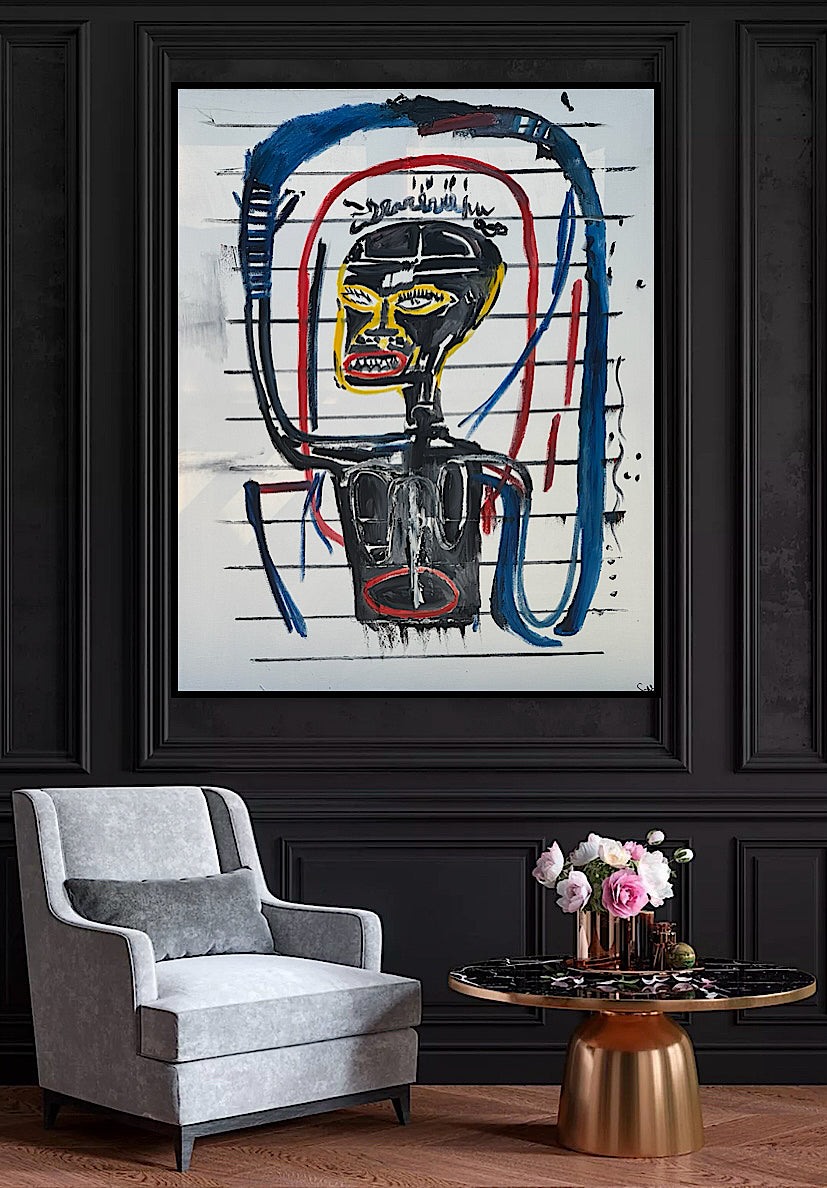 Modern Original Textured Abstract Oil Painting  Canvas 100x80cm Graffiti Art Darkness