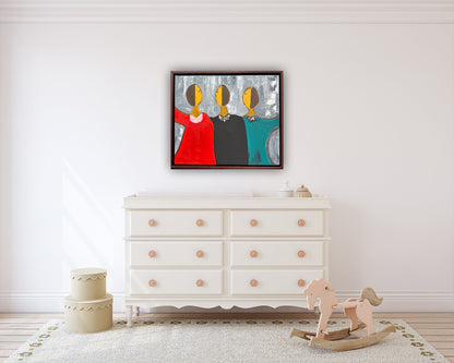 Framed in mahogany textured Original Contemporary Abstract Oil Painting On Canvas 43x37cm Coffee time