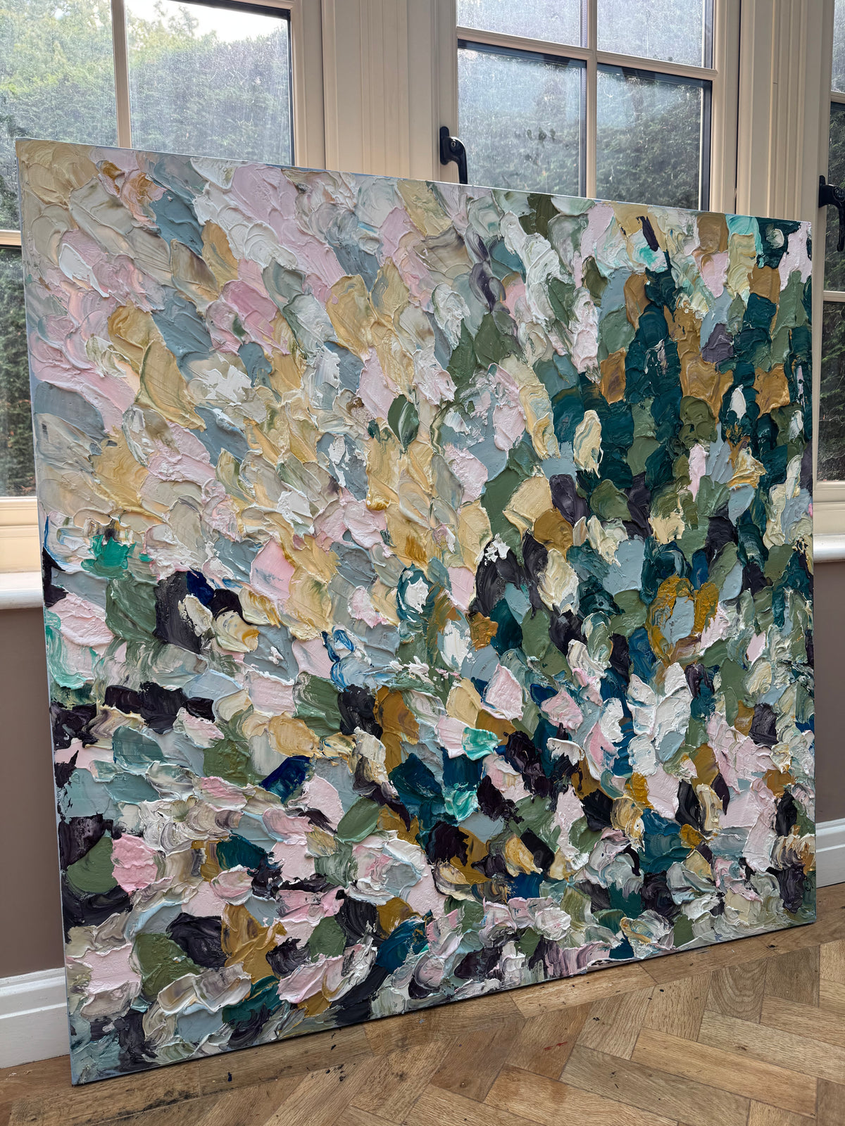 Modern Original textured Abstract Oil Painting On deep edge Canvas 120 x 120cm ‘Autumn Garden’