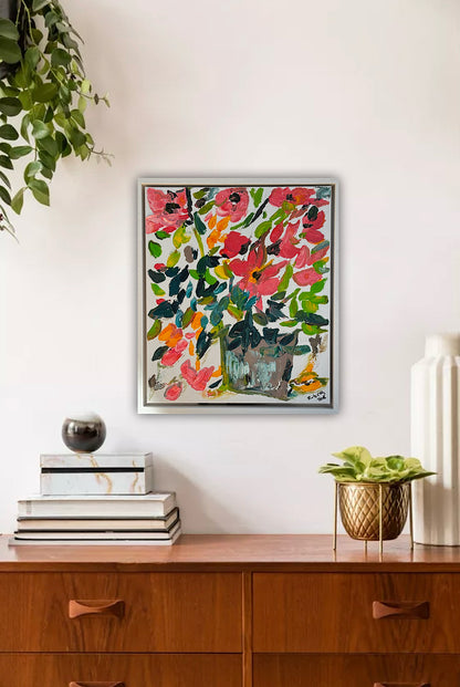 Framed Original Abstract contemporary Oil Painting On Canvas 45x40cm Floral dream textured Oka