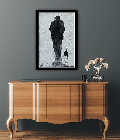 Framed Original Contemporary Abstract Oil Painting On Canvas 42cm x 29cm ‘ Pals’ man with a dog