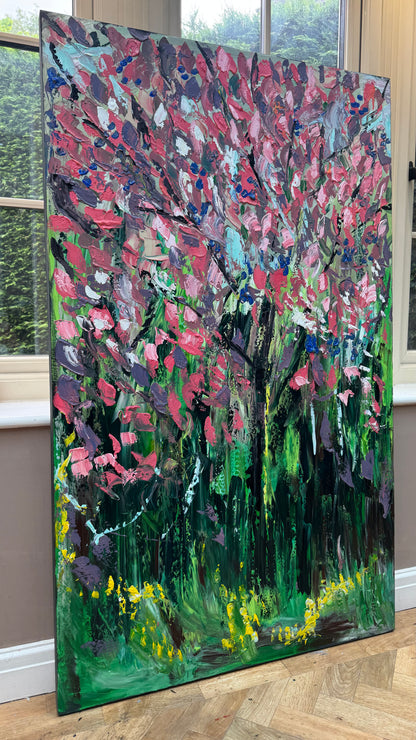 Original Abstract Oil Painting On Canvas 153 x 92cm Magnolia tree Oka