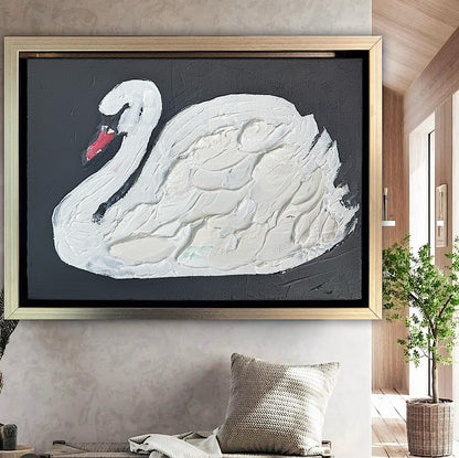 Framed in gold textured Original Contemporary Abstract Oil Painting On Canvas 33x25cm White Swan