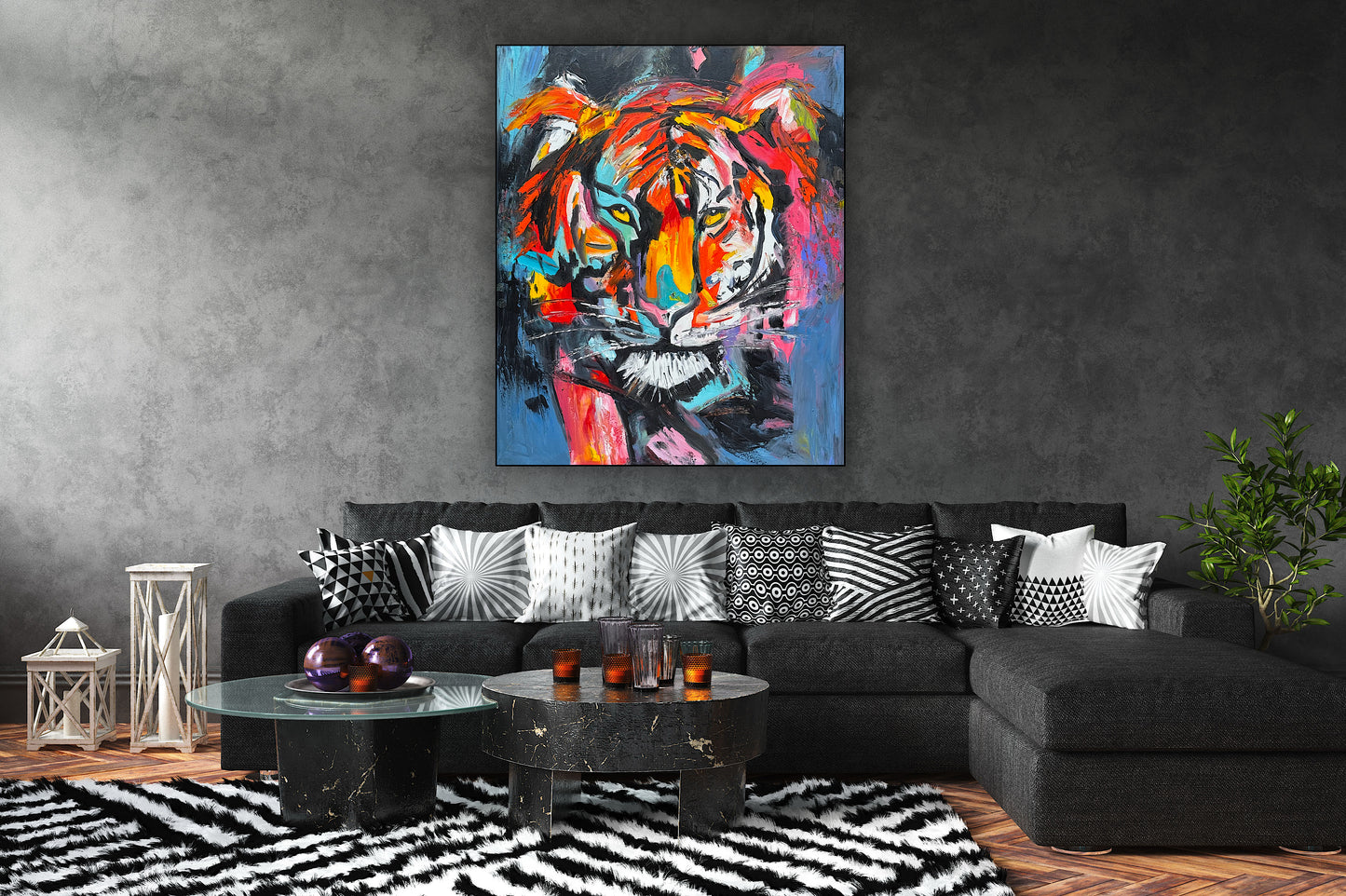 Contemporary Abstract Original Oil Painting On 90 x 76cm Canvas ‘Wild Majesty’’ Tiger