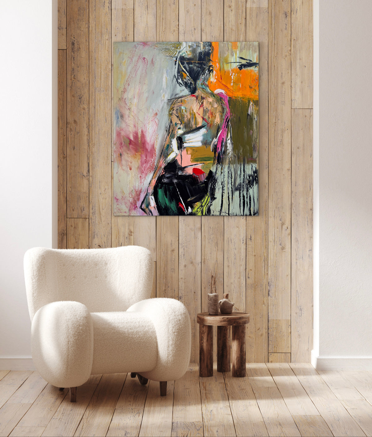 Contemporary Abstract Original Oil Painting On 90 x 76cm canvas Mademoiselle Mid-Departure