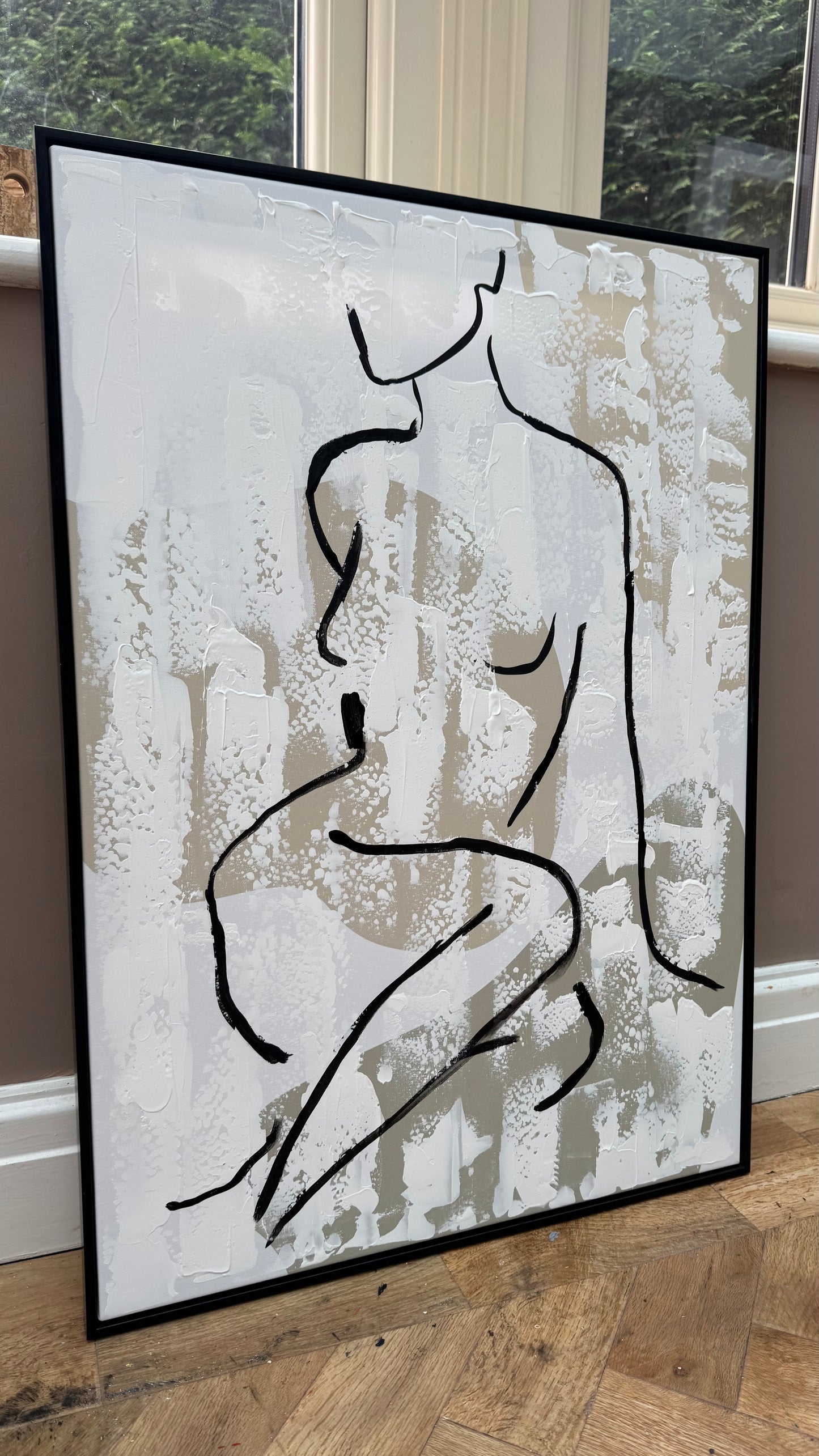 Framed in black Original Abstract contemporary Oil Painting On Canvas 70x50cm Nude textured Oka