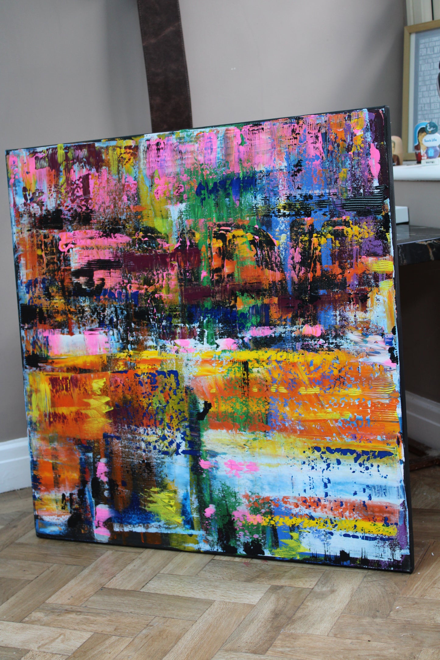 Oka Contemporary Abstract Original Oil Painting On Canvas 80x80cm  “Luminous Echoes”