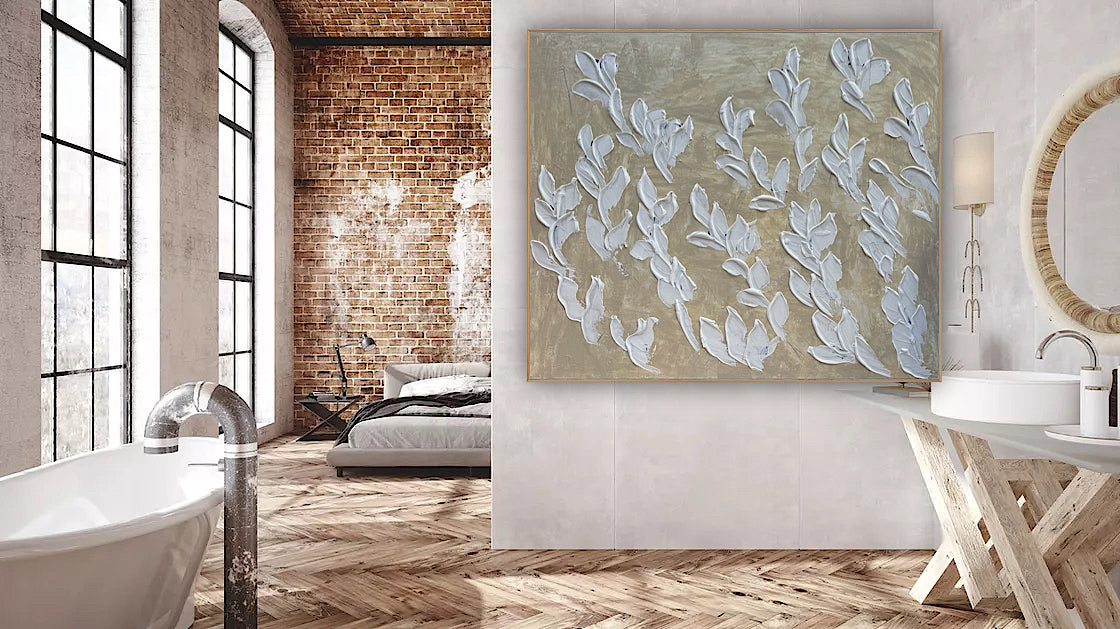 Textured Original Abstract Oil Painting On Canvas stream of leaves 120x100cm Oka