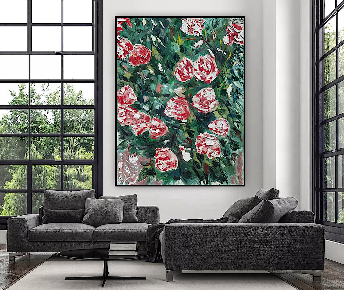 Abstract Impressionist Style Original Oil Painting on canvas 100x76cm Rose Garden