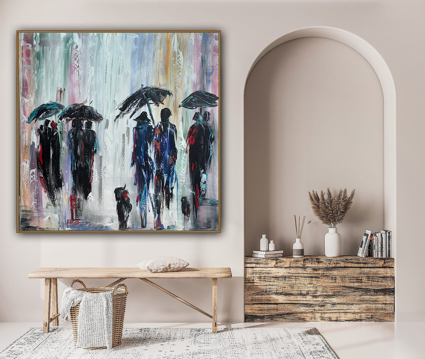 Richter Original Abstract Oil Painting 100x100cm On  4.2cm Canvas London Rain II