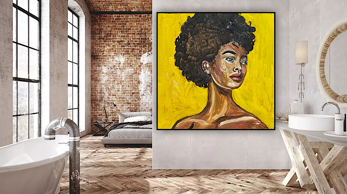 Modern Abstract Original Oil Painting On Canvas Unapologetic Portrait 60x60cm