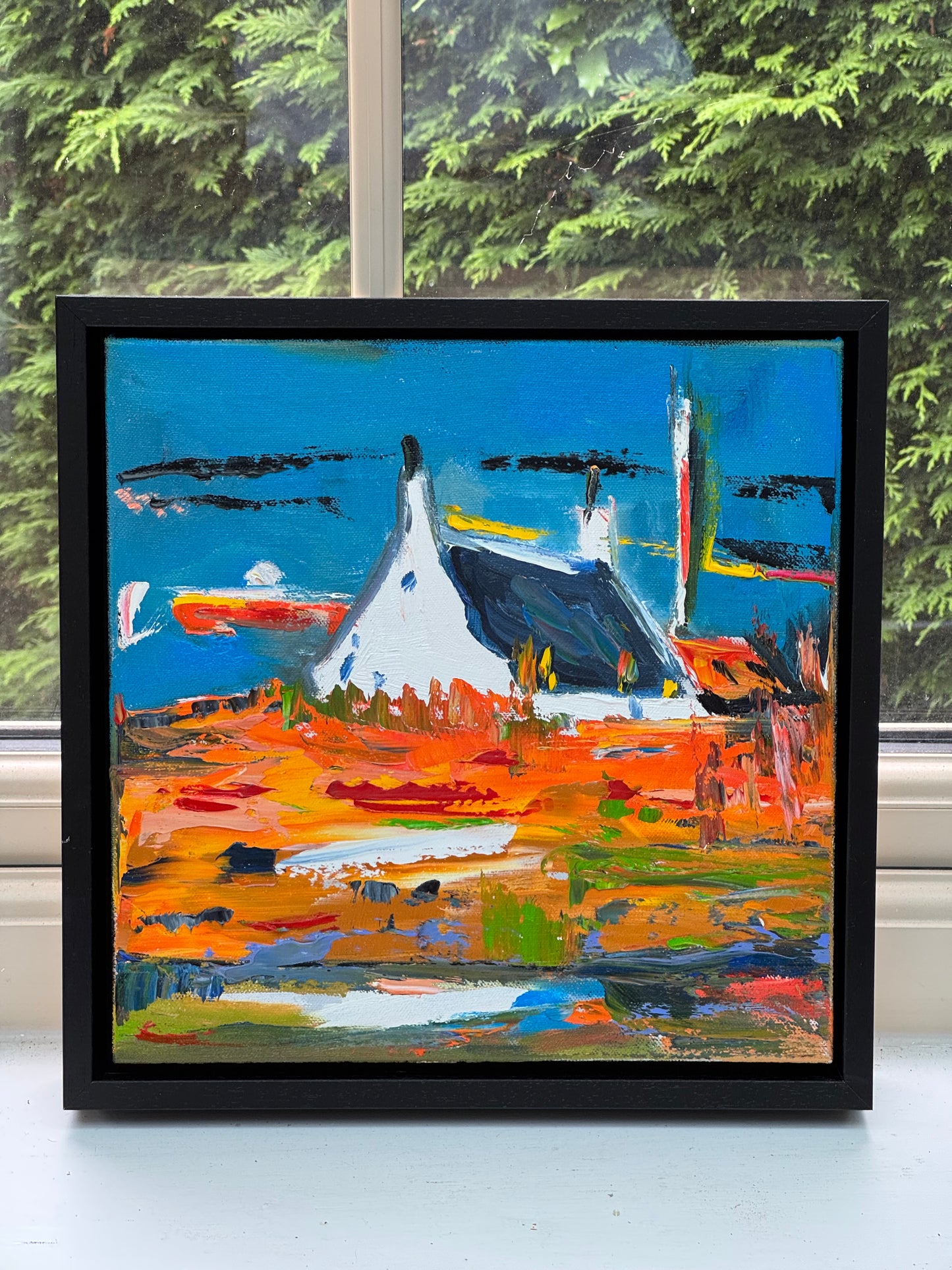Framed in black frame Original Abstract contemporary Oil Painting On Canvas 32x32cm Irish wilds