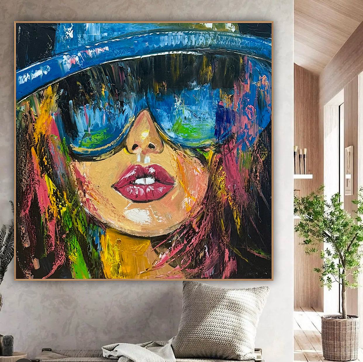 Framed Modern Original Abstract Oil Painting Canvas on 60x60cm Shades of Desire Woman’s portrait