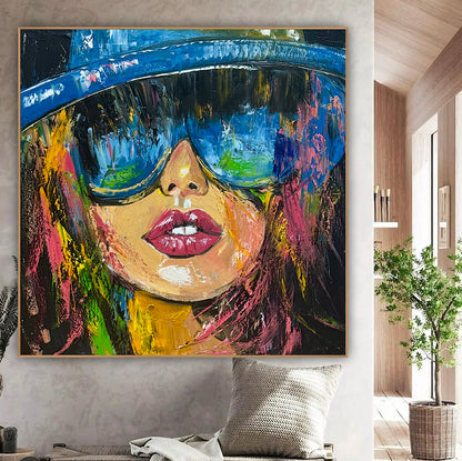 Framed Modern Original Abstract Oil Painting Canvas on 60x60cm Shades of Desire Woman’s portrait