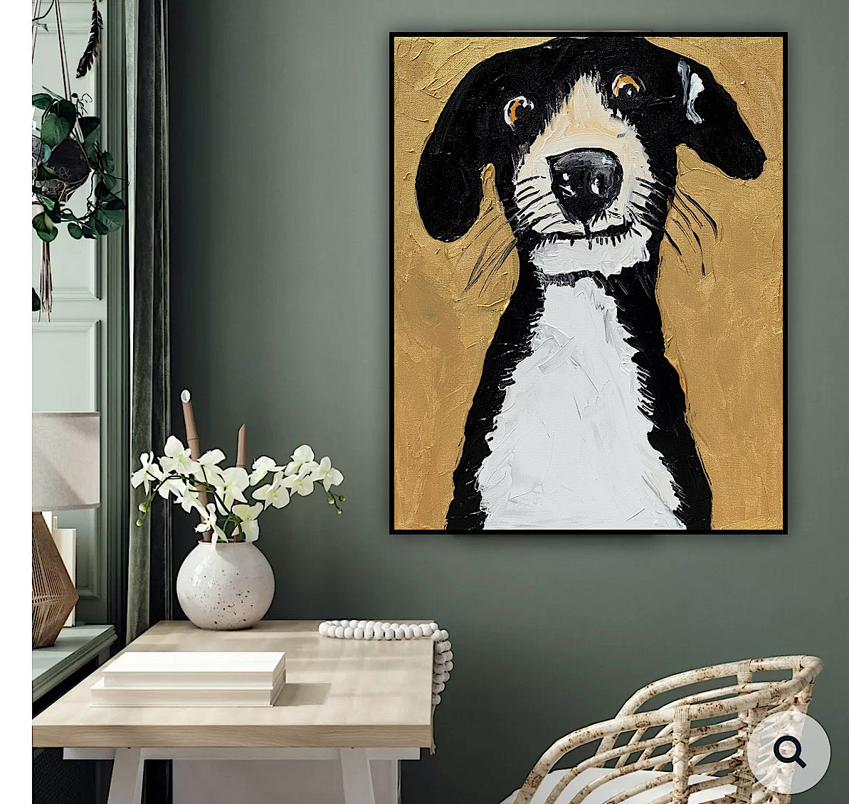 Original Abstract Oil Painting On 50 x 40cm Canvas Gold Background ‘Protector’ Dog
